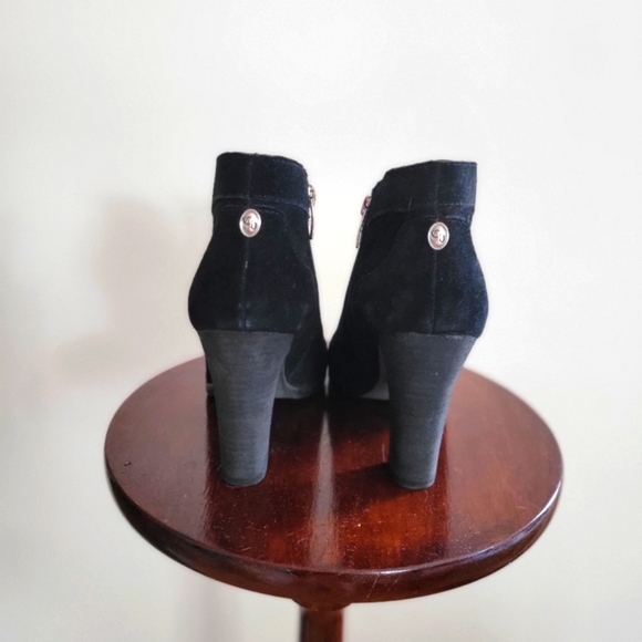 Stack-heeled, Suede Booties - Picture 4 of 7